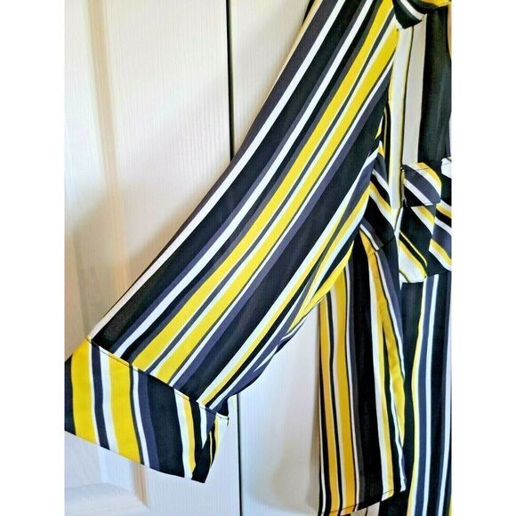 Torrid Harper Women's Size 00 Black Yellow Striped Blouse 3/4 Sleeve EUC - Picture 3 of 6